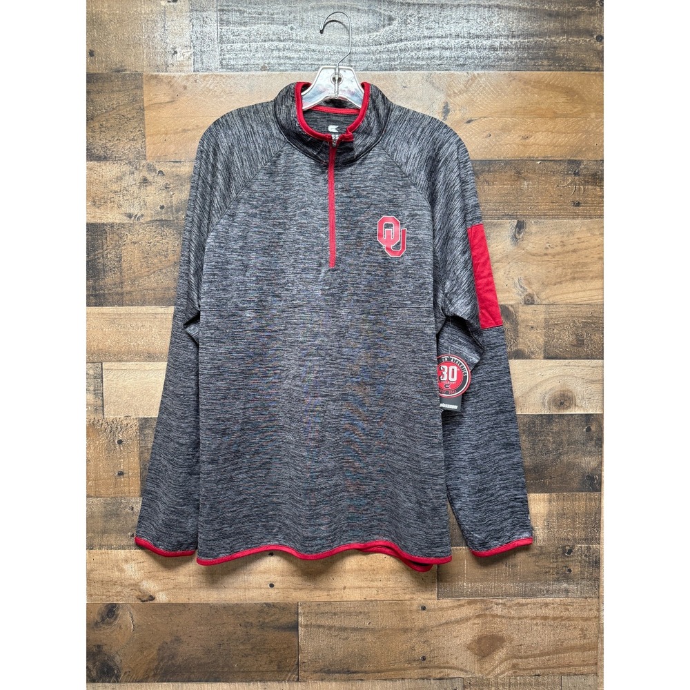 NWT Oklahoma Sooners‎ 1/4 Zip Pullover Mens Large Gray Colosseum